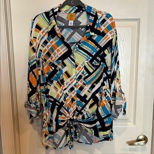 # Ruby Rd. 2X Graphic Tie-Front Blouse